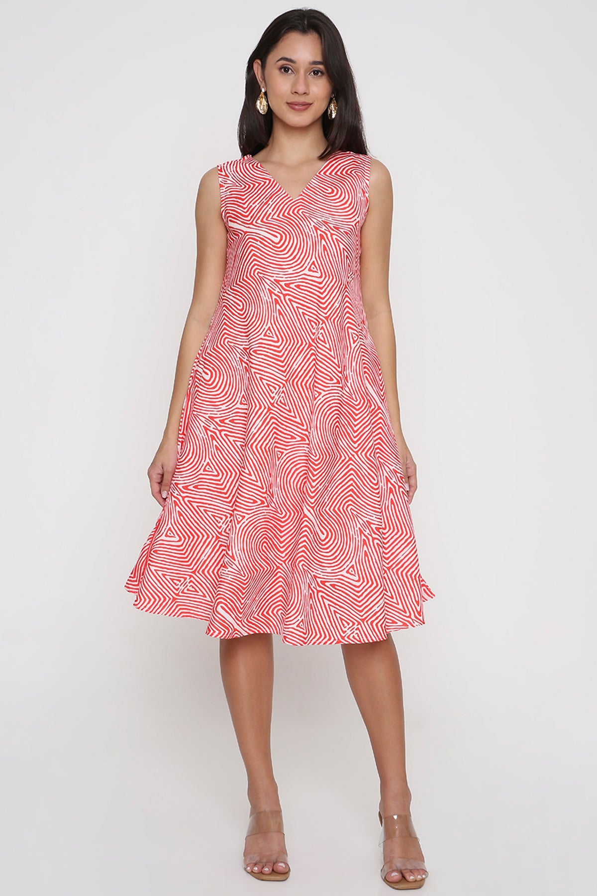 Red Wave print dress