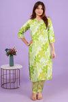 Floral Gren Viscose Silk Kurti with Pants, Set