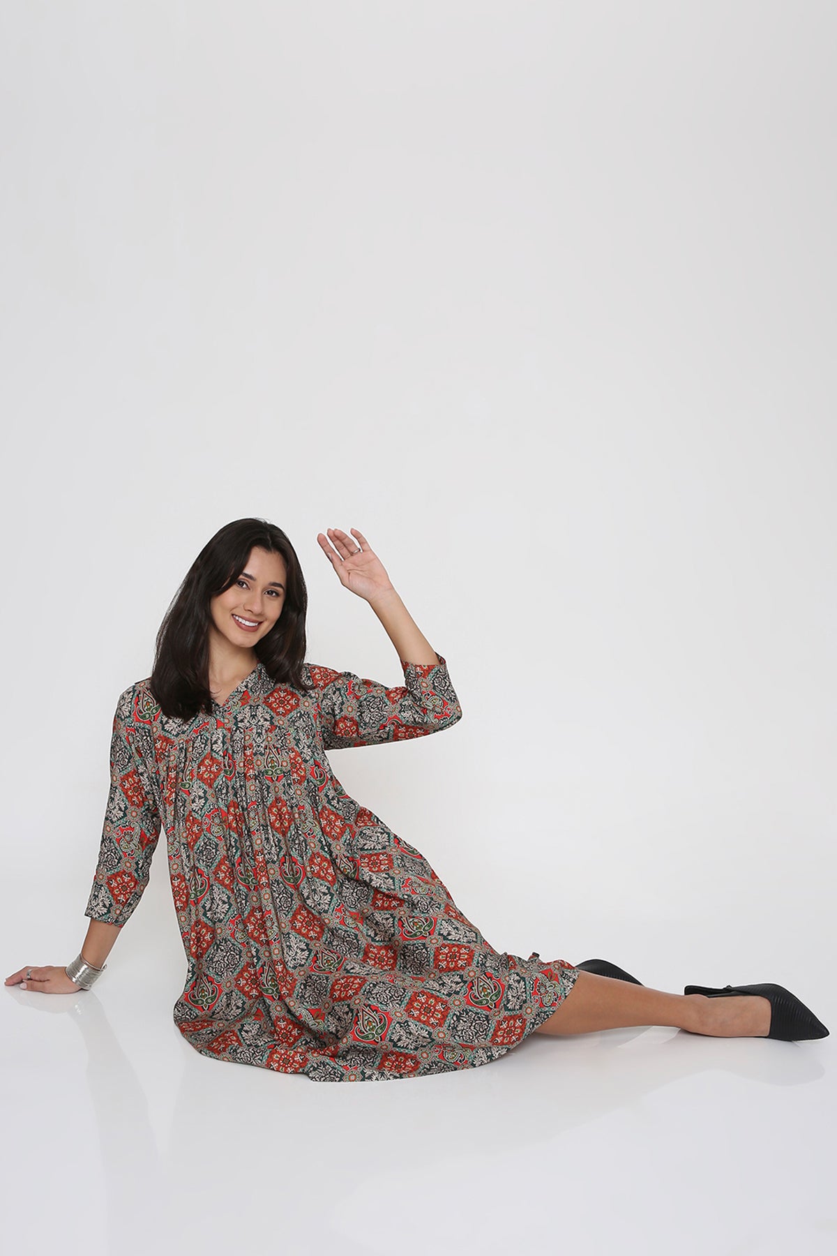 Rust Geometric Printed Dress