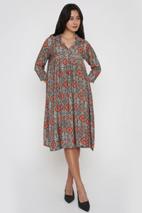 Rust Geometric Printed Dress