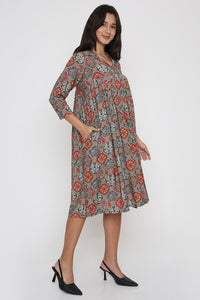 Rust Geometric Printed Dress