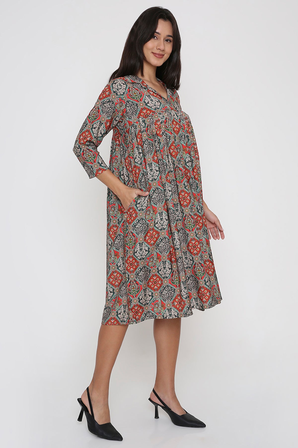 Rust Geometric Printed Dress