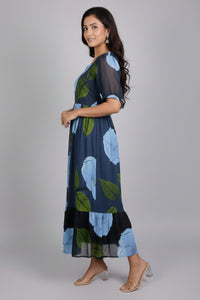 Floral Print Fit & Flare Midi Dress with V-Neck