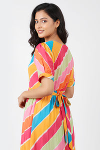 Multicolour Stripe Cotton A-Line Midi Dress