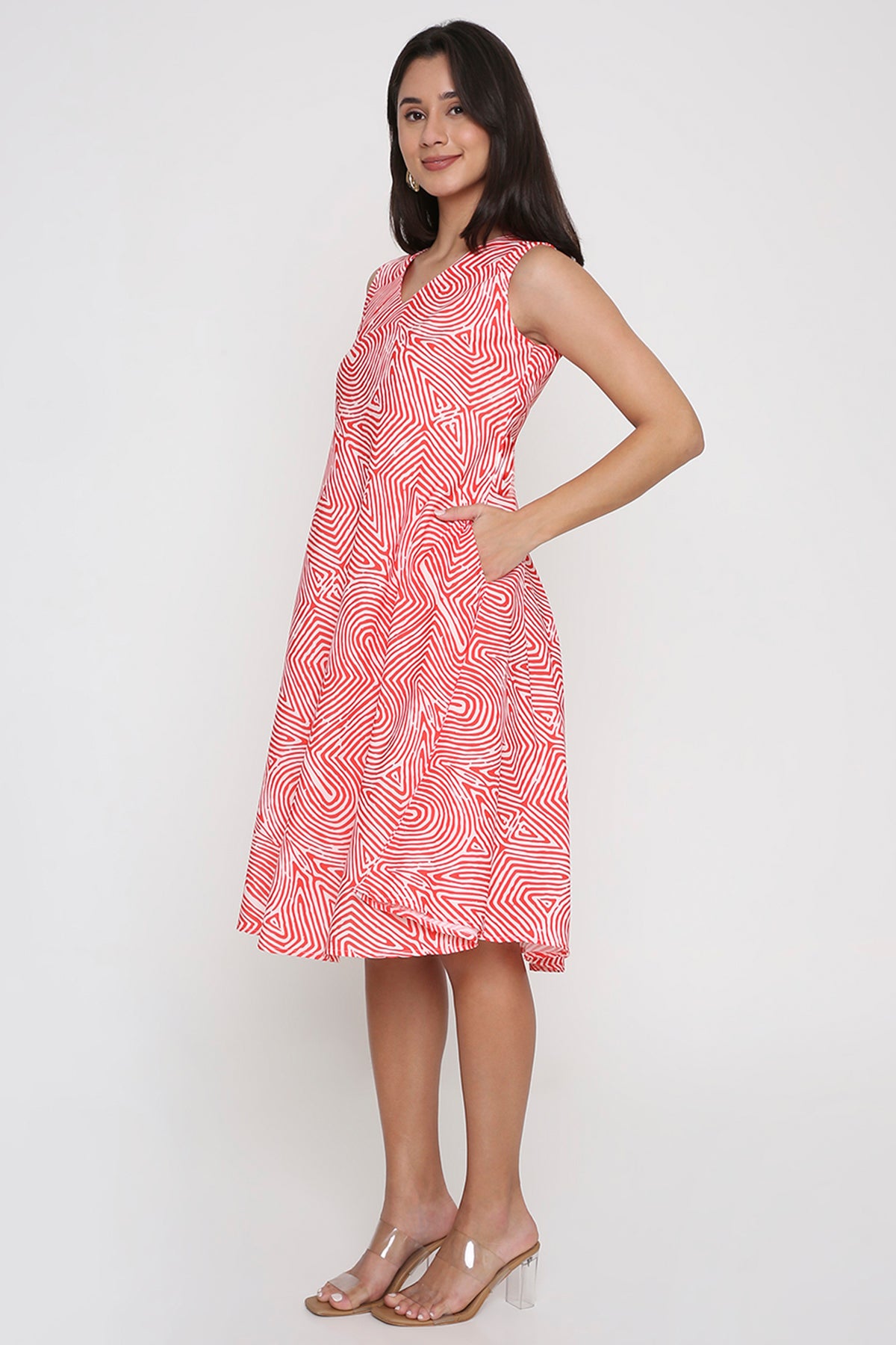 Red Wave print dress