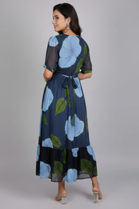 Floral Print Fit & Flare Midi Dress with V-Neck