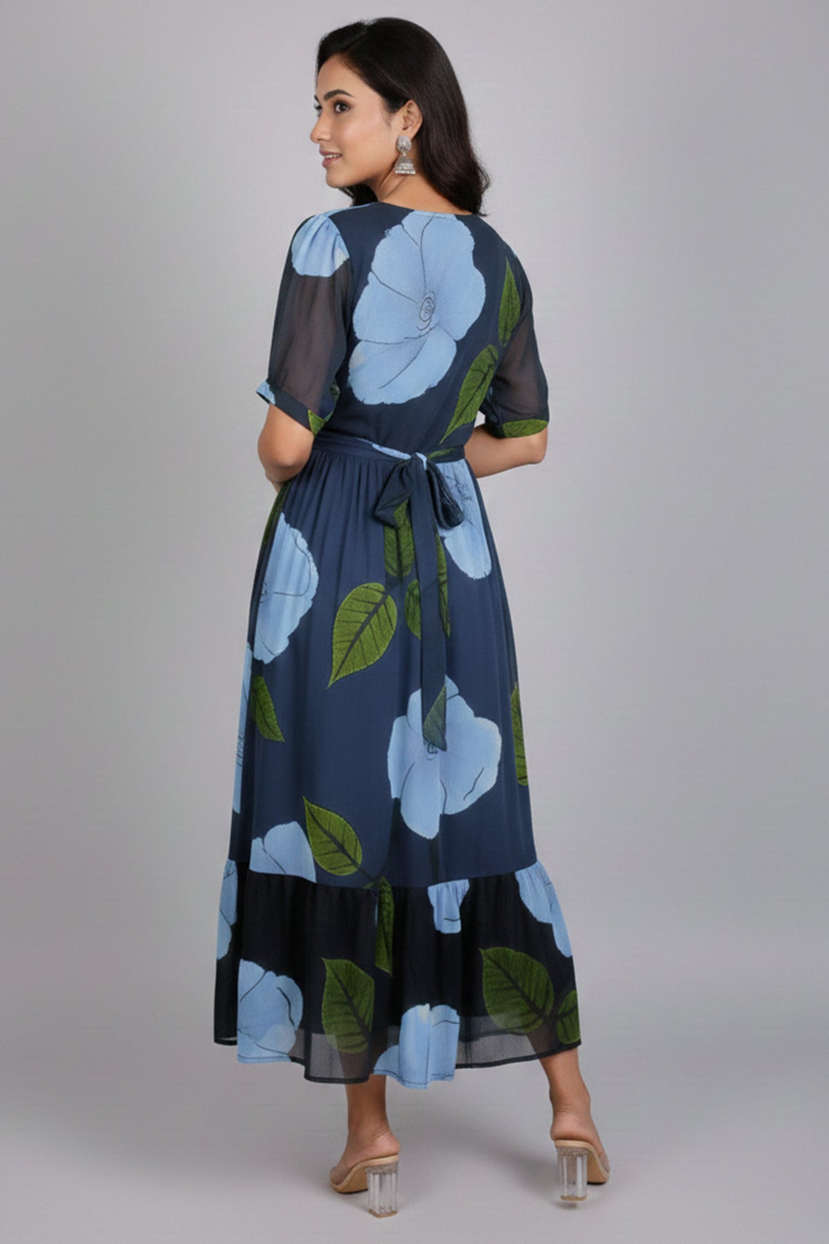 Floral Print Fit & Flare Midi Dress with V-Neck