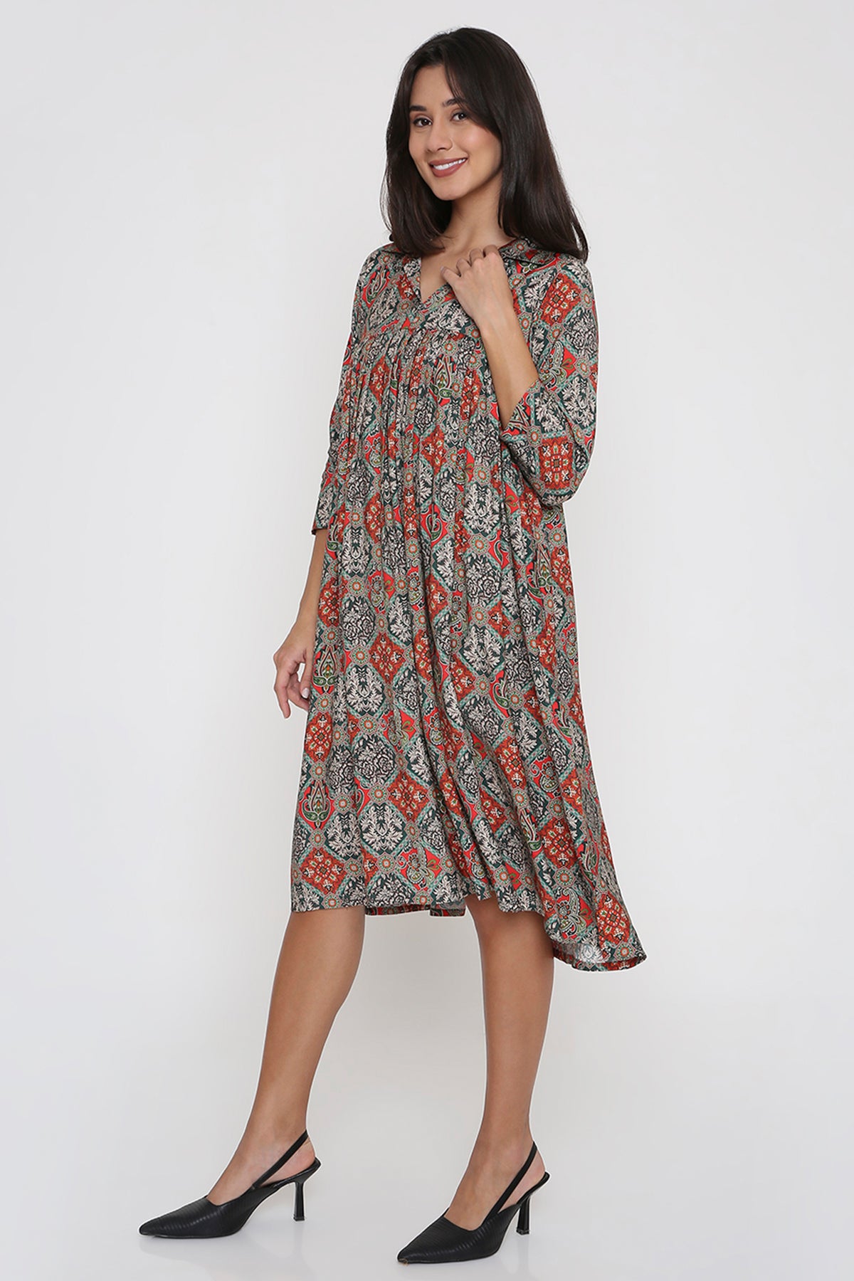 Rust Geometric Printed Dress