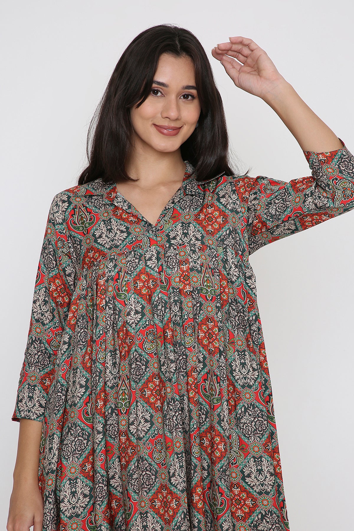 Rust Geometric Printed Dress