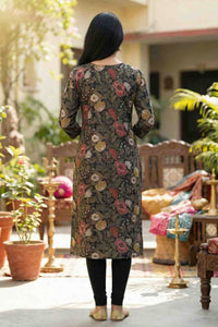 Floral Printed Thread Work Pure Cotton Kurti