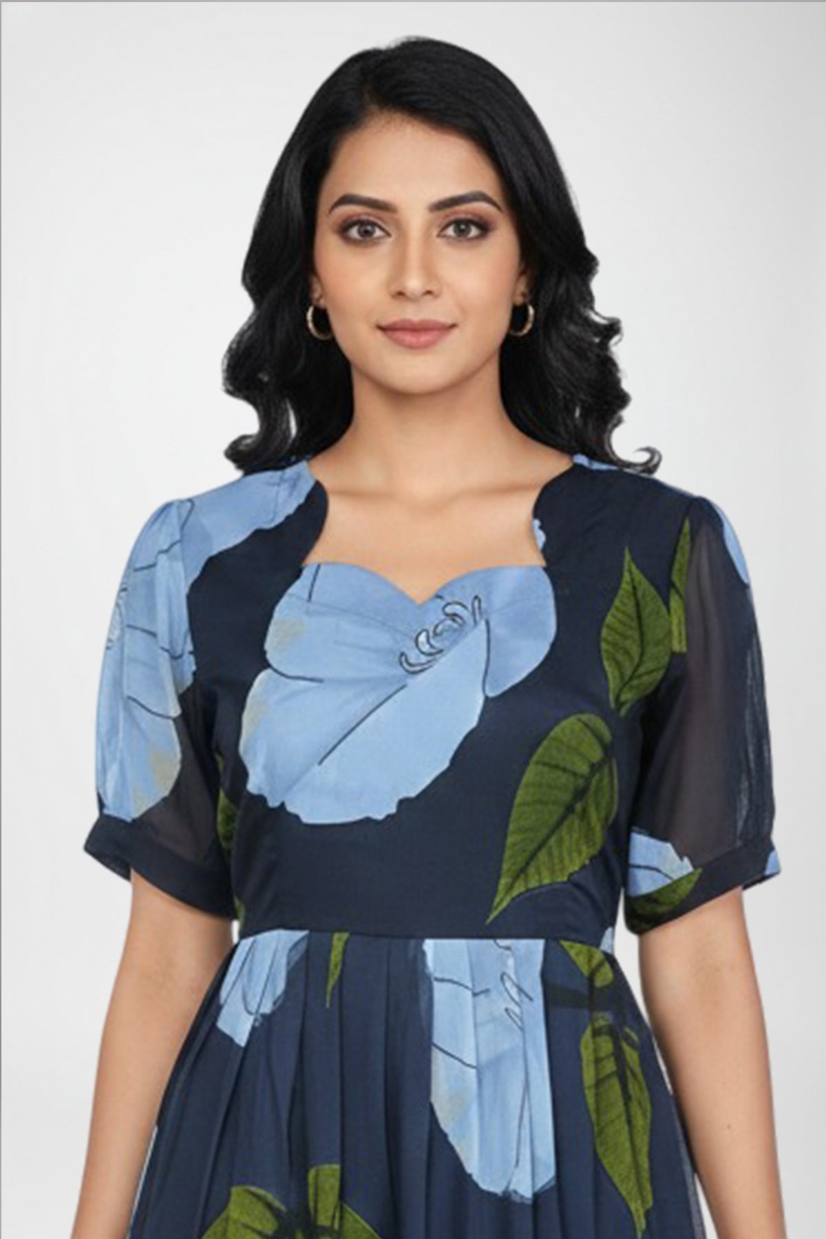 Floral Print Fit & Flare Midi Dress with V-Neck