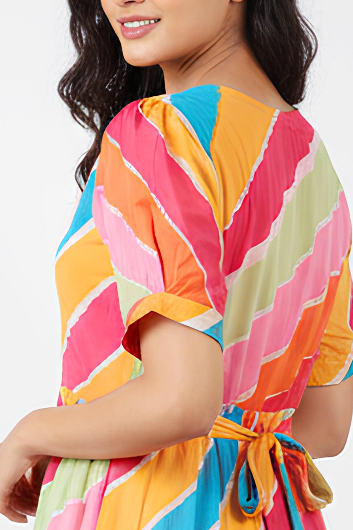 Multicolour Stripe Cotton A-Line Midi Dress