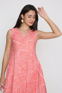 Red Wave print dress