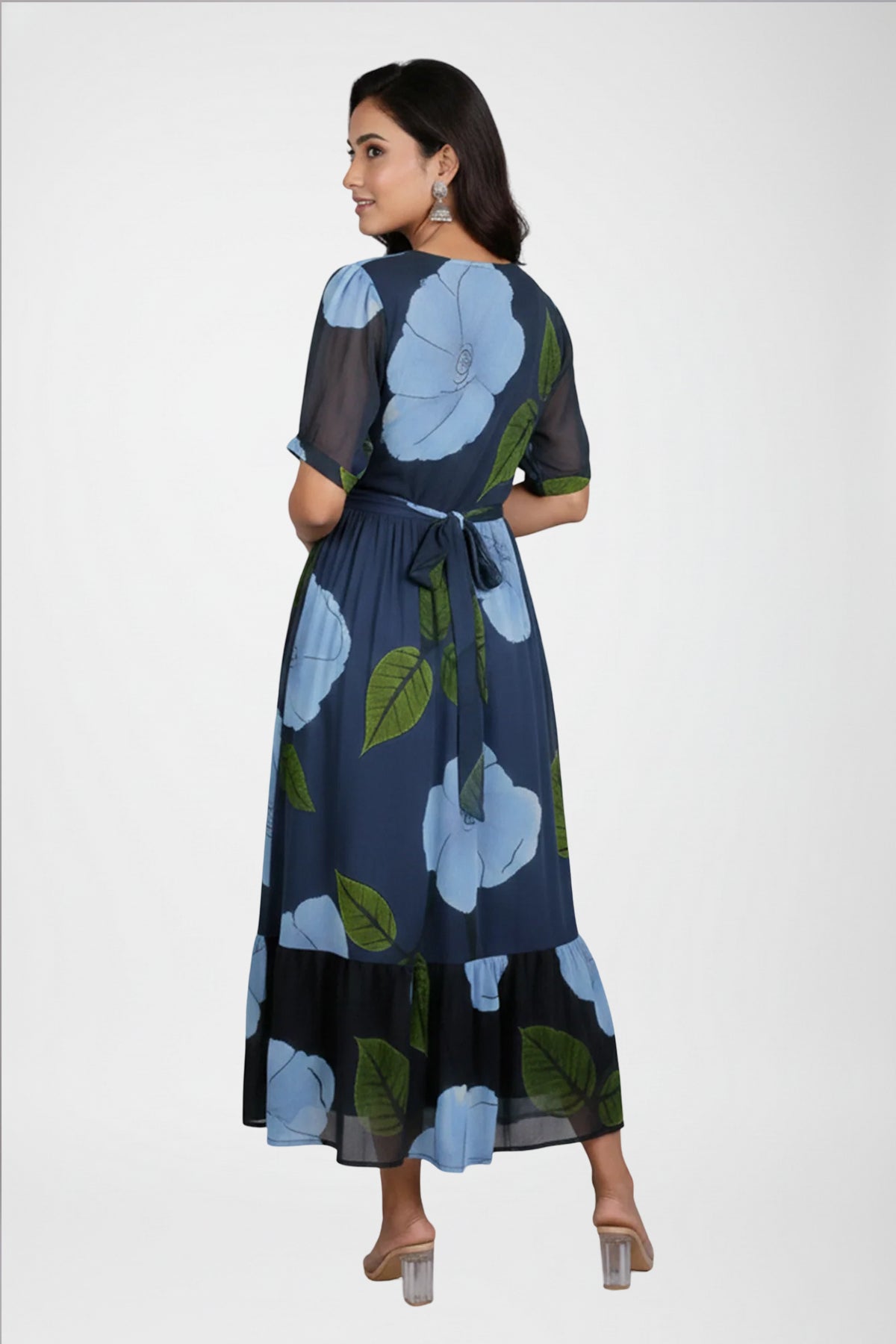 Floral Print Fit & Flare Midi Dress with V-Neck