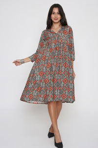 Rust Geometric Printed Dress