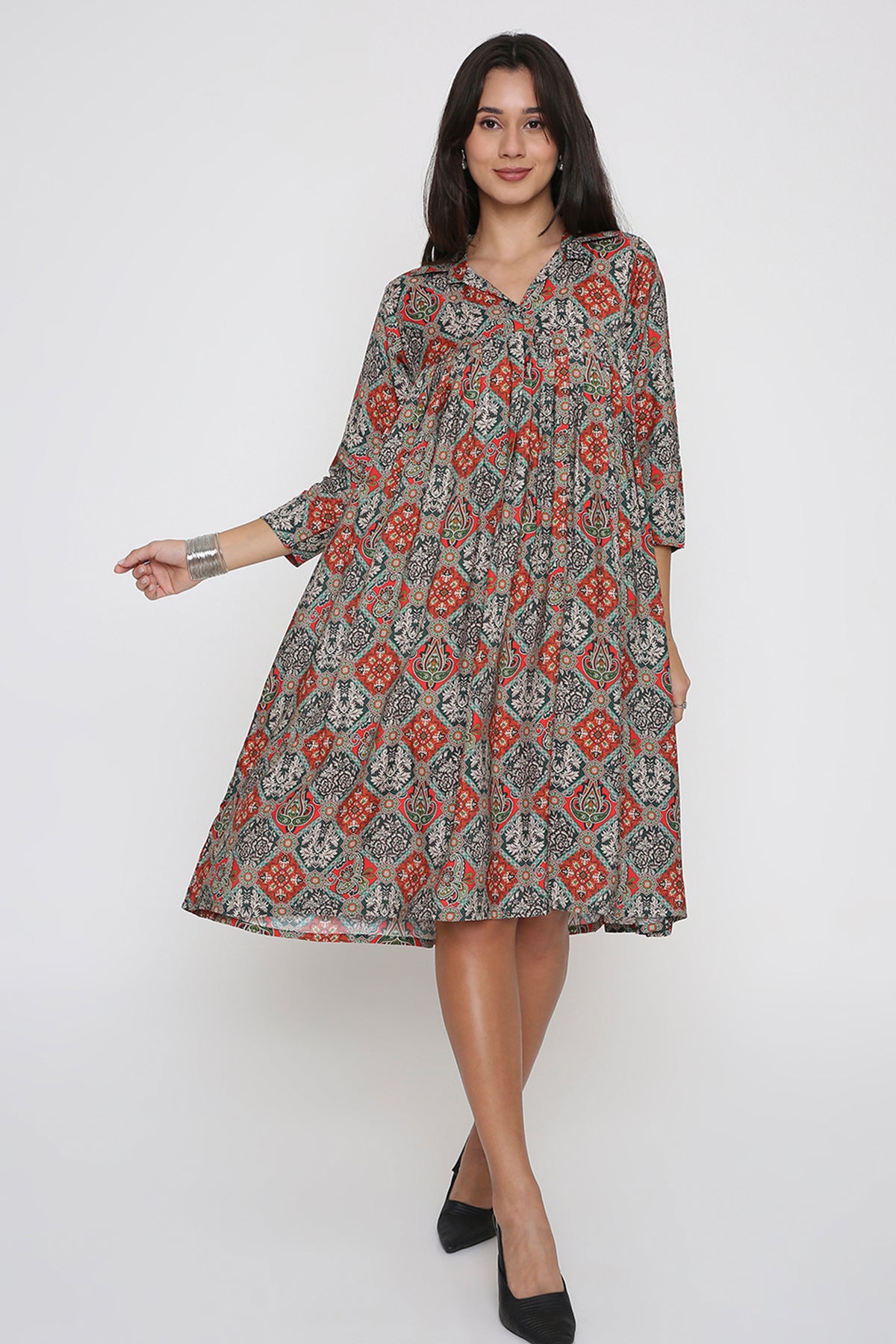 Rust Geometric Printed Dress