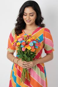 Multicolour Stripe Cotton A-Line Midi Dress