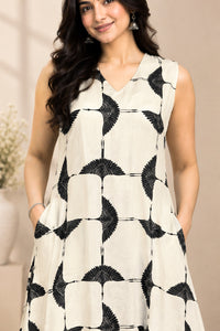 Beige Feather A Line Midi Dress