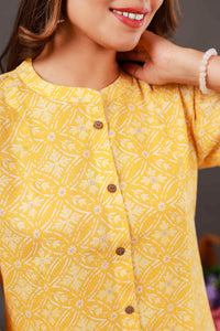 Printed Yellow Kurti with Plazzo Set