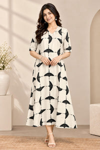 Beige Feather A Line Midi Dress