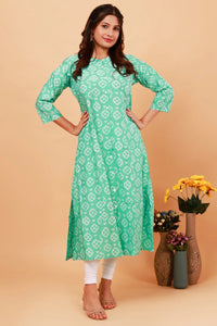 Green Princess cut Kurti with side pocket