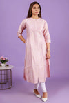 Princess cut kurti with side pocket - Mauve with golden print design