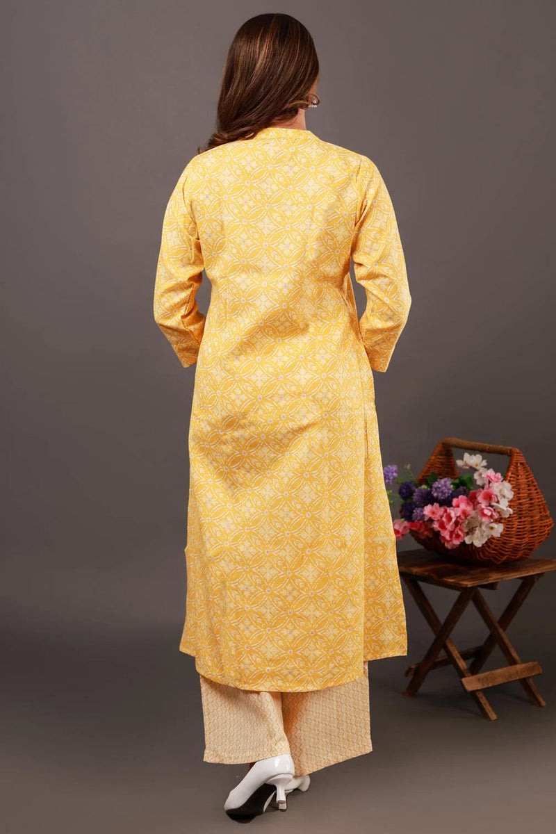 Printed Yellow Kurti with Plazzo Set