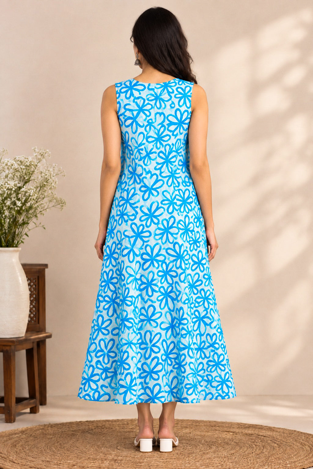 Aqua Flower Midi Dress