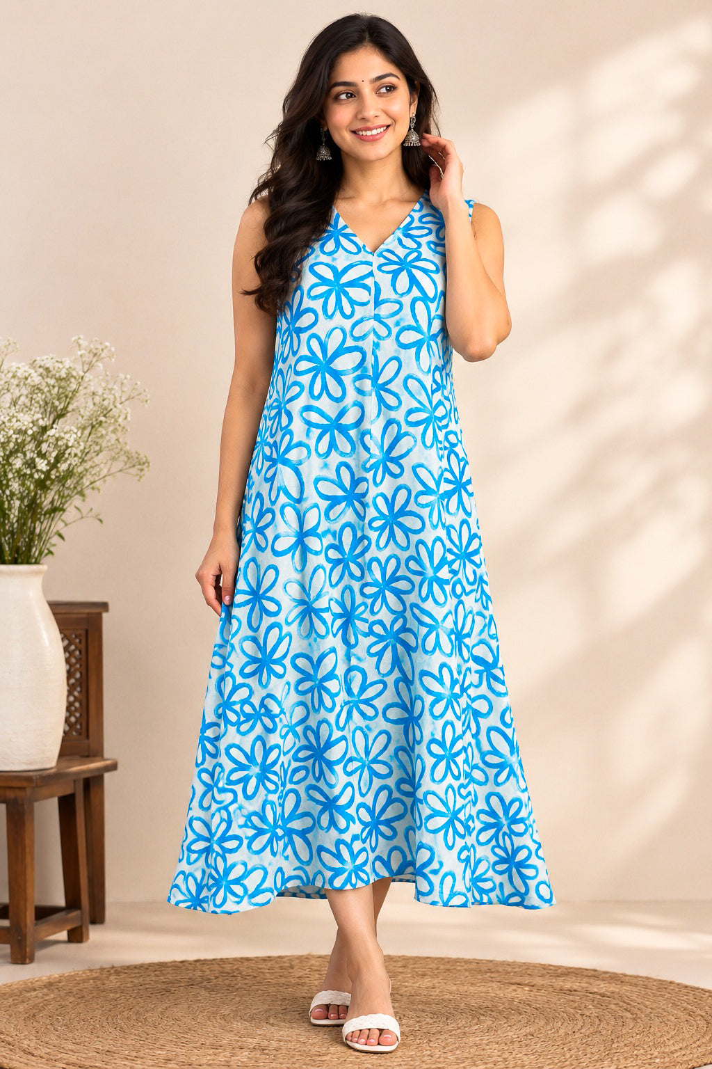 Aqua Flower Midi Dress