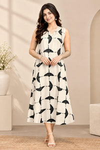 Beige Feather A Line Midi Dress