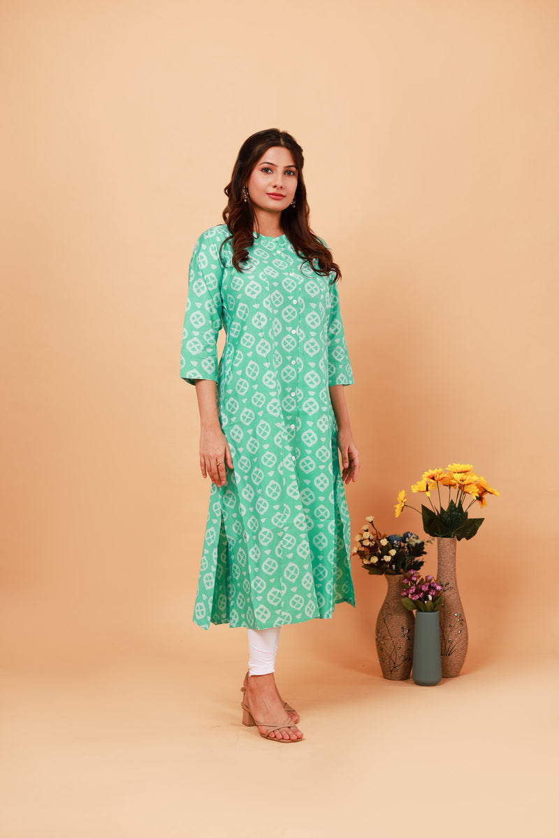 Green Princess cut Kurti with side pocket