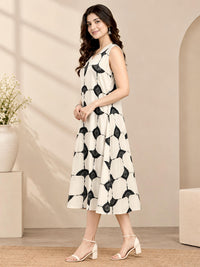 Beige Feather A Line Midi Dress