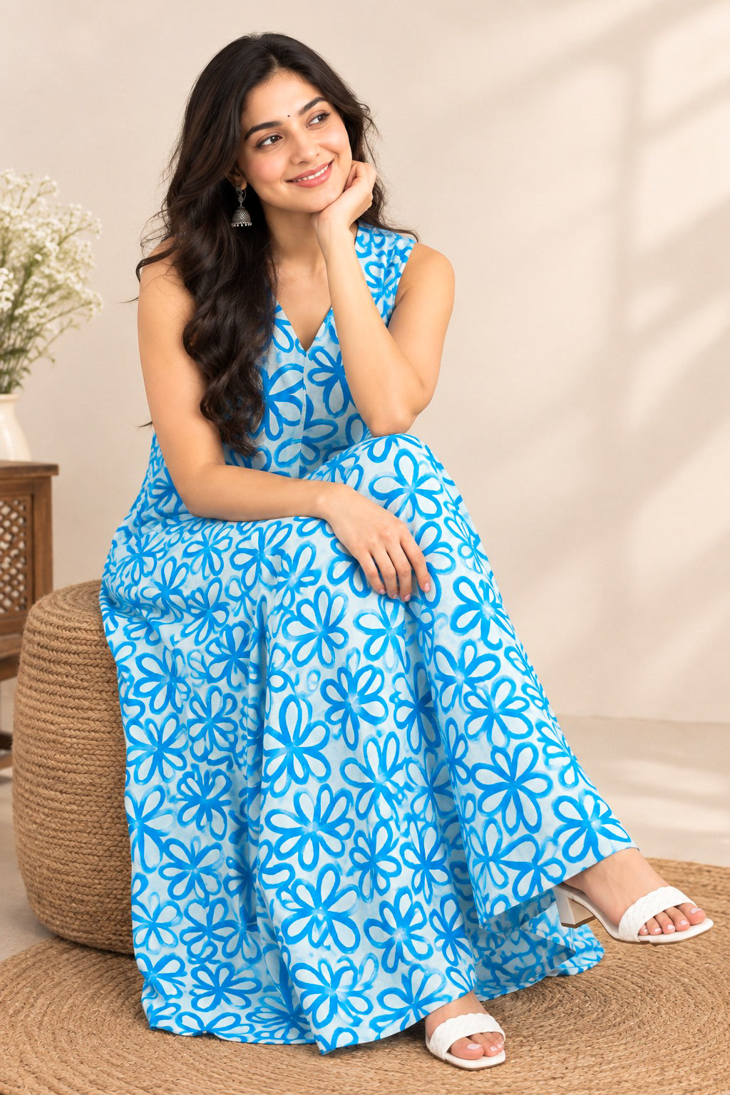 Aqua Flower Midi Dress