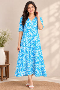 Aqua Flower Midi Dress