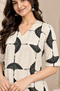 Beige Feather A Line Midi Dress